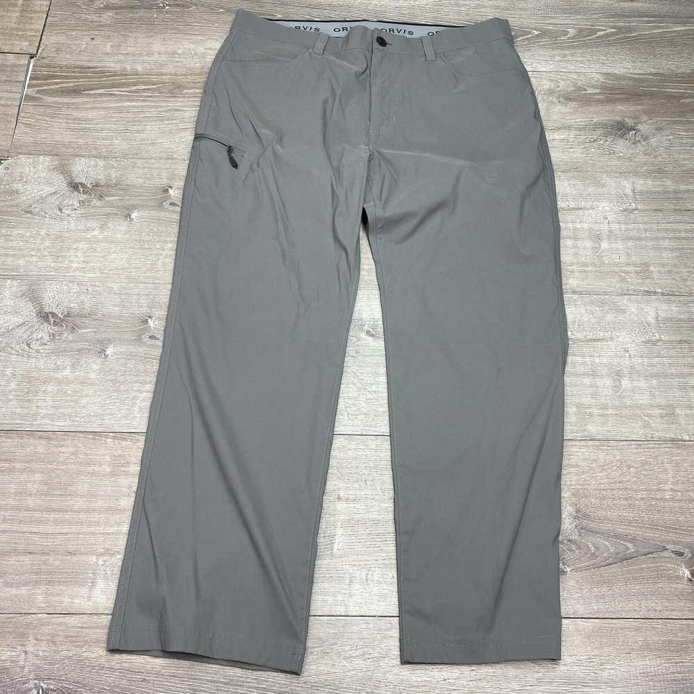 Orvis Pants Mens 38x29 Gray Stretch Water‎ Repellent Hiking Travel Zip Pockets